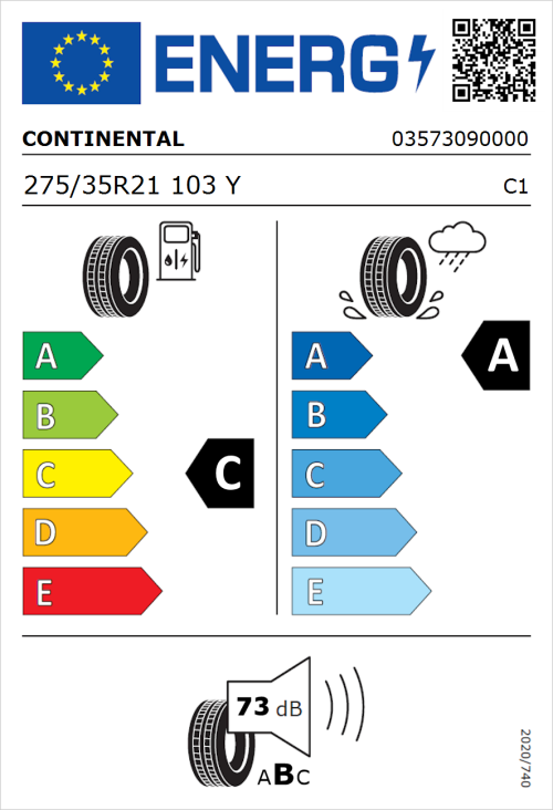 Tyre Label for Continental ContiSportContact 5 P Silent 275/35R21 103Y