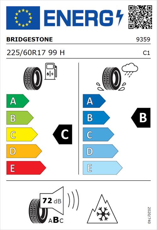 Tyre Label for Bridgestone Blizzak LM001 225/60R17 99H