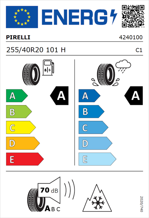 Tyre Label for Pirelli Scorpion All Season SF2 255/40R20 101H