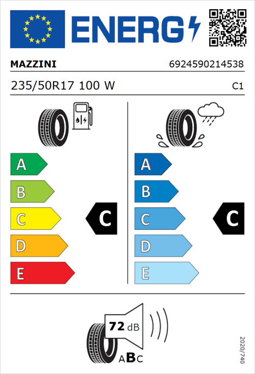 Tyre Label for Mazzini Eco 607 235/50R17 100W