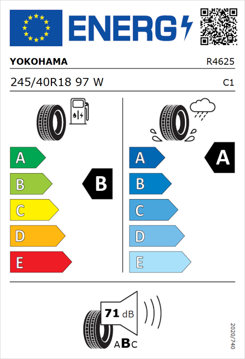 Tyre Label for Yokohama Bluearth-GT AE51 245/40R18 97W
