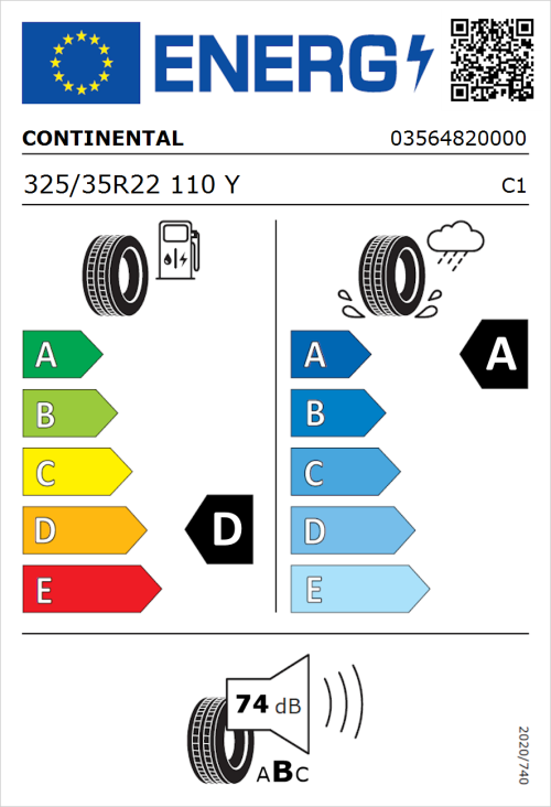Tyre Label for Continental ContiSportContact 5 P 325/35R22 110Y