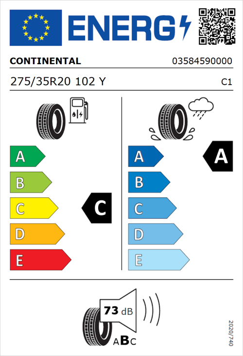 Tyre Label for Continental ContiSportContact 5 P 275/35R20 102Y